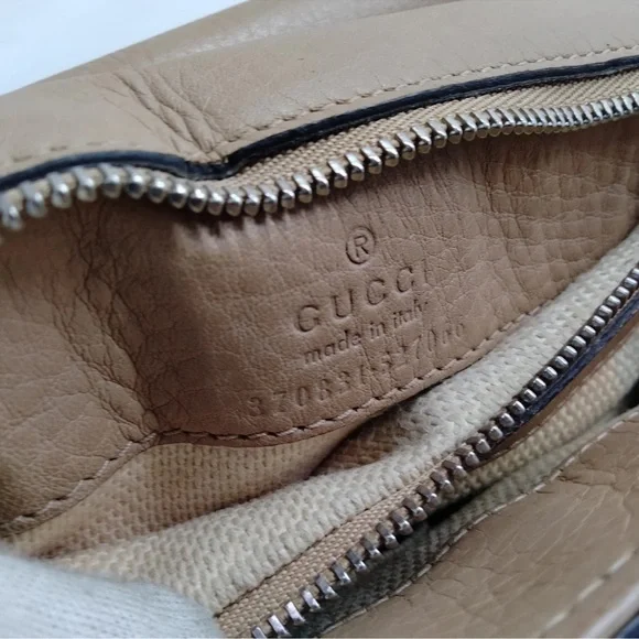 GUCCI Bamboo Turn-Lock Beige Leather Top Handle Front Flap Closure Shoulder Bag - Picture 8 of 9